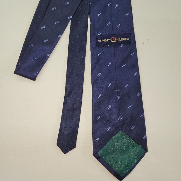 Tommy Hilfiger Tie Mens Silk Handmade Navy Blue Preppy Business - Picture 3 of 7